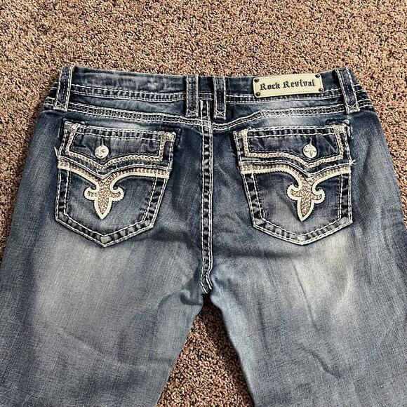 Rock Revival Betty Capri Jeans Womens 34 Blue Denim Contrast Stitch Embroidered - Picture 3 of 9